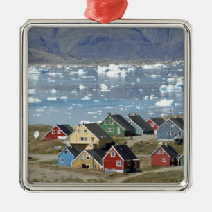 Colourful architecture of the town, Narsaq, Metal Tree Decoration
