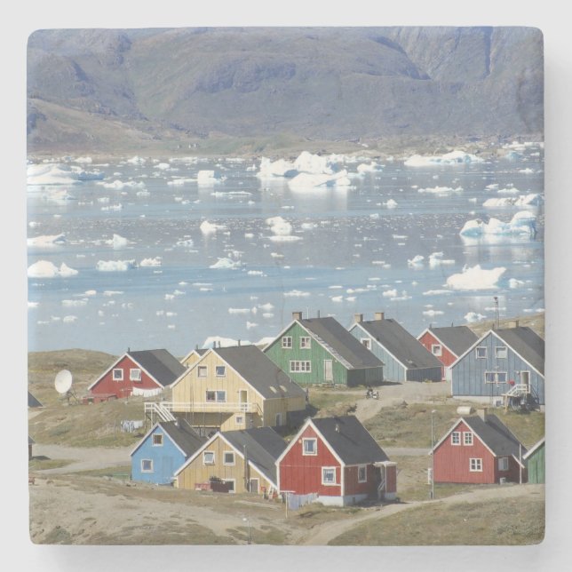 Colourful architecture of the town, Narsaq, Stone Coaster (Front)