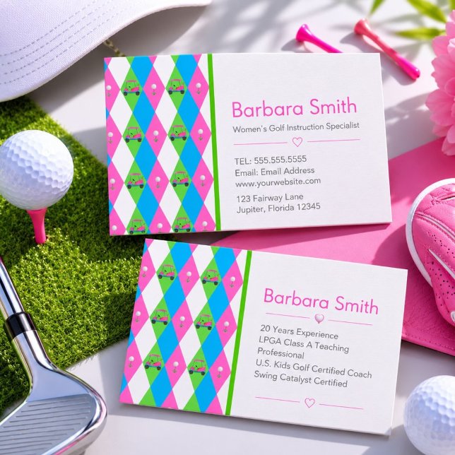 Colourful Argyle Golf Pattern Golf Professional Business Card (Creator Uploaded)