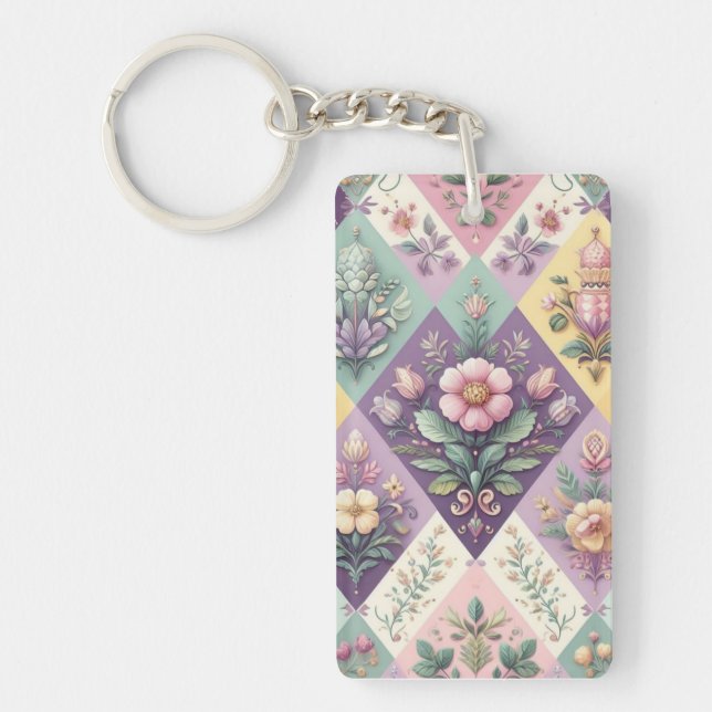 Colourful argyle pastel Easter/Spring Key Ring (Front)