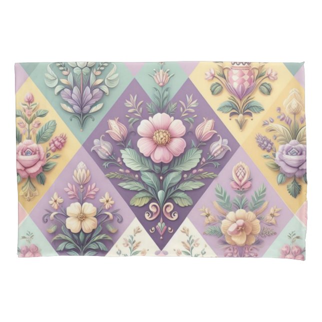 Colourful argyle pastel Easter/Spring Pillowcase (Front)