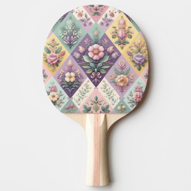 Colourful argyle pastel Easter/Spring Ping Pong Paddle (Front)