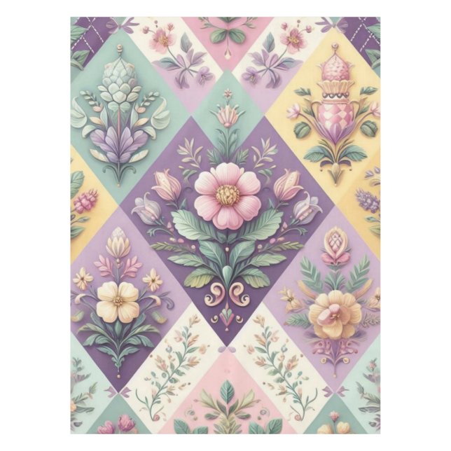 Colourful argyle pastel Easter/Spring Tablecloth (Front)