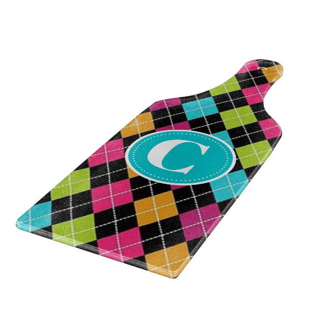Colourful Argyle Pattern Personalised Cutting Boar Cutting Board (Corner)