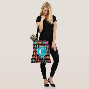 Colourful Argyle Pattern Personalised Tote