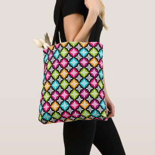 Colourful Argyle with Floral Pattern Tote Bag