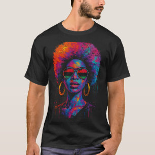 Colourful Art Black Queen Afro Melanin Dripping Ju T-Shirt