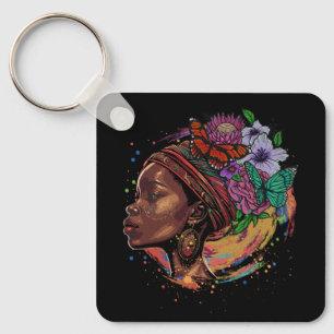 Colourful Art Black Queen Women Afro Melanin Dripp Key Ring