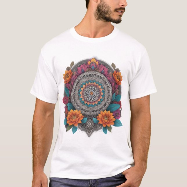 Colourful Art – Boho Spiritual Flower Pattern Desi T-Shirt (Front)