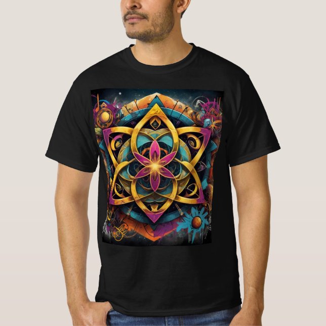 Colourful Art – Boho Spiritual Flower Pattern Desi T-Shirt (Front)