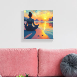 Colourful art canvas of a beach at sunset print