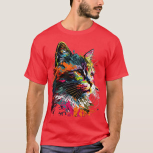 Colourful Art Cat Gift Retro Vintage Funny Cat T-Shirt