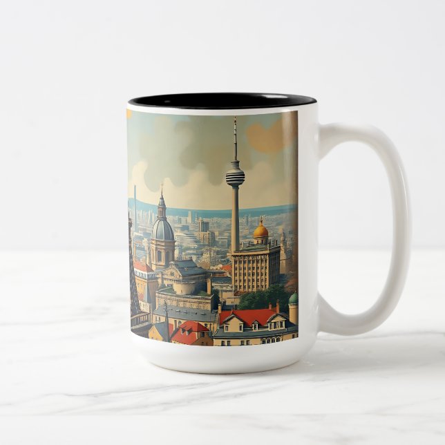 Colourful Art Deco Eiffel Tower Illustration Two-Tone Coffee Mug (Right)
