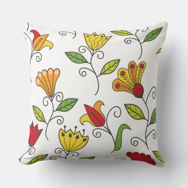 Colourful Art Deco Large Flower White Background Cushion (Front)