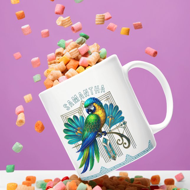 Colourful Art Deco Parrot Illustration Coffee Mug (Creator Uploaded)