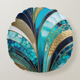 Colourful Art Deco Round Throw Pillow