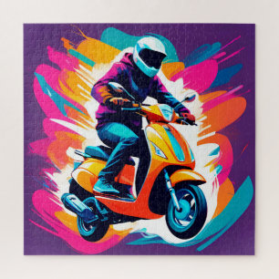 Colourful Art Depiction of a Person Riding Jigsaw Puzzle