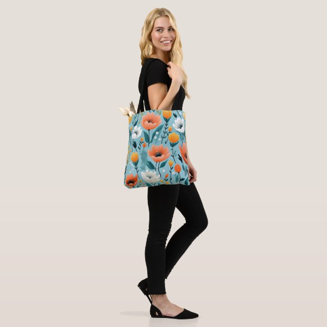 Colourful art flowers-aqua, white, peach, yellow, tote bag (On Model)