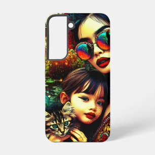Colourful Art Mum and Daughter Asian Flower Garden Samsung Galaxy Case