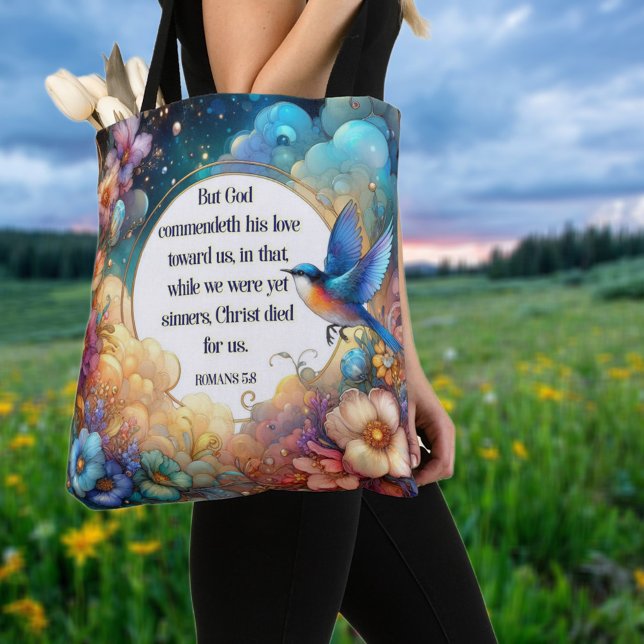 Colourful Art Nouveau Bible Verse Christian Tote Bag (Creator Uploaded)