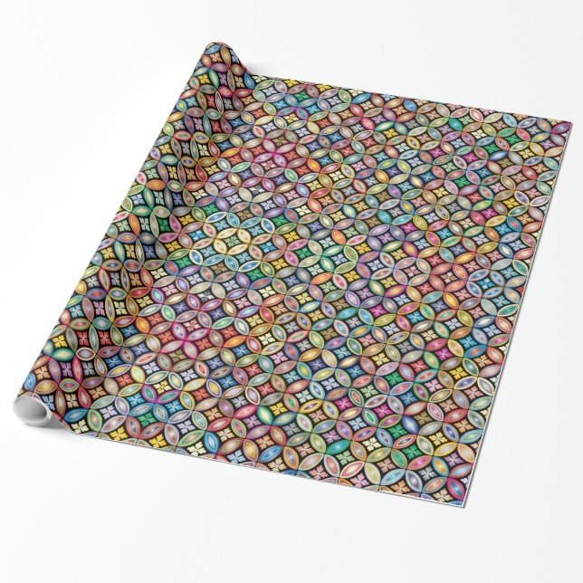 Colourful Art Nouveau Floral Wrapping Paper (Unrolled)