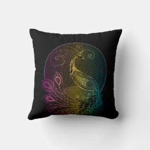 Colourful Art Nouveau Midnight peacock illustratio Cushion