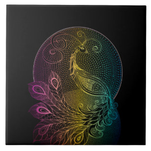 Colourful Art Nouveau Midnight peacock illustratio Tile