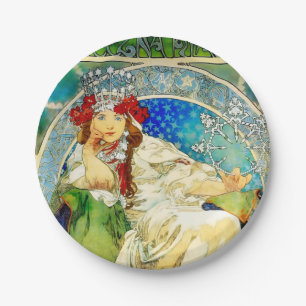 Colourful Art Nouveau Princess Hyacinth Mucha Paper Plate