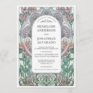 Colourful Art Nouveau Wedding Invitations (Set #3)
