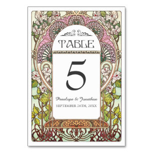 Colourful Art Nouveau Wedding Table Cards (Set #9)