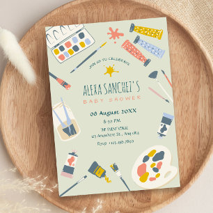 Colourful art paint brush baby shower invitation