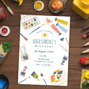 Colourful art paint brush birthday invitation