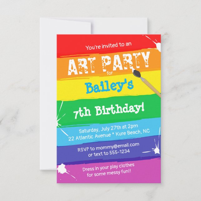 Colourful Art Paint Party Birthday Party Invitation (Front)