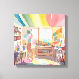 Colourful Art Studio Watercolor Painting Canvas Print