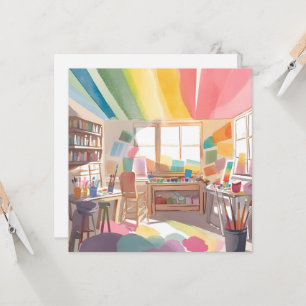 Colourful Art Studio   Watercolor Painting Card