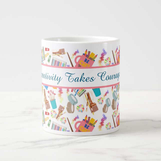 Colourful Art Supplies Creative pattern for Artist Large Coffee Mug (Front)