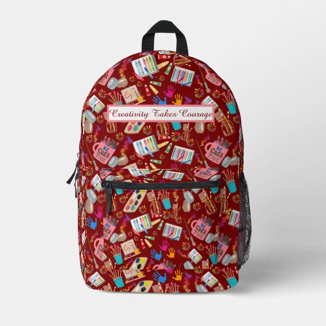 Colourful Art Supplies Creative pattern for Artist Printed Backpack (Front)