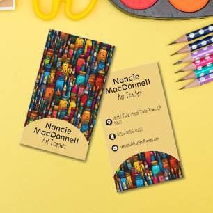 Colourful Art Teacher Painters Accessories Pattern Business Card
