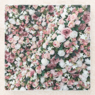 Colourful artificial flowers: vibrant background glass coaster