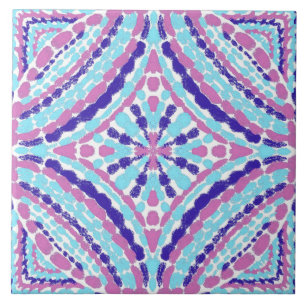 Colourful Artisan Blue Pink Mosaic-Hand-Painted Tile