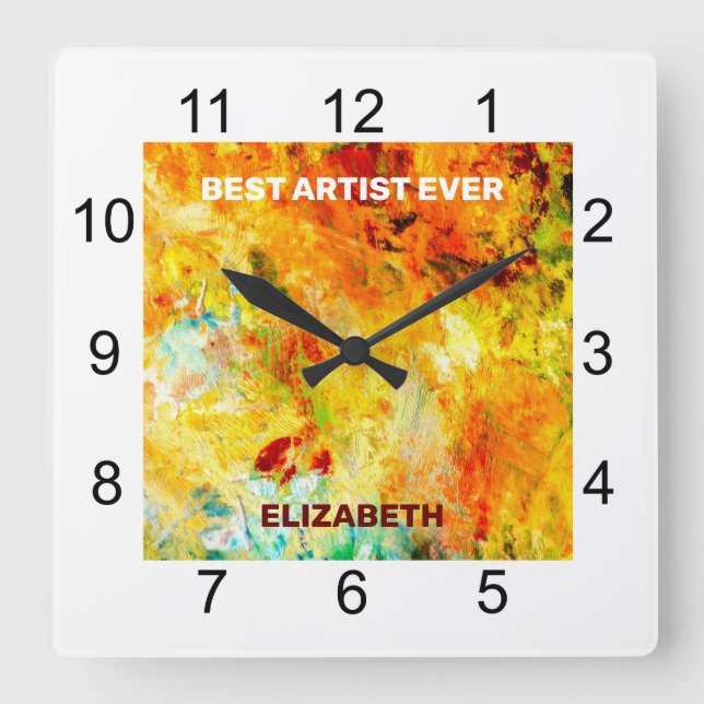 Colourful Artist Palette Square Wall Clock (Front)