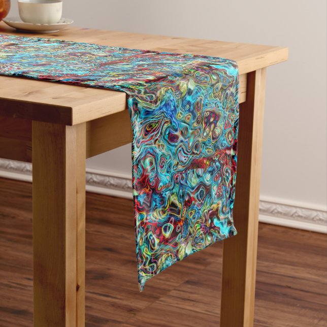 Colourful Artistic Abstract Retro Cool Wave Patter Medium Table Runner (In Situ)