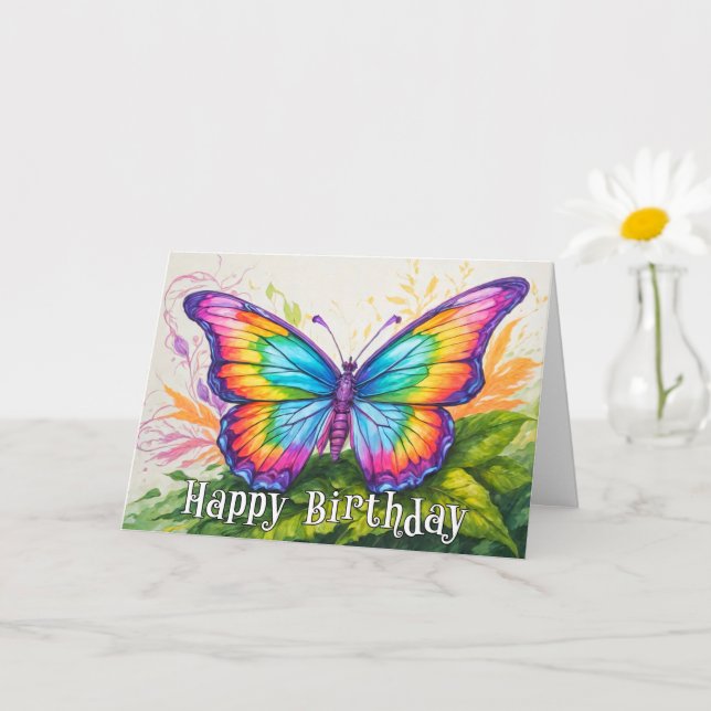 Colourful Artistic Butterfly Happy Birthday Card (Small Plant)