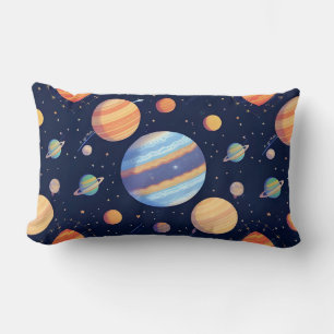 Colourful Artistic Depiction of Planets and Stars Lumbar Cushion