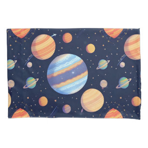 Colourful Artistic Depiction of Planets and Stars Pillowcase