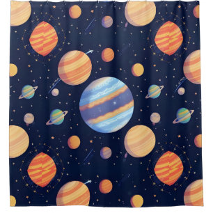 Colourful Artistic Depiction of Planets and Stars Shower Curtain