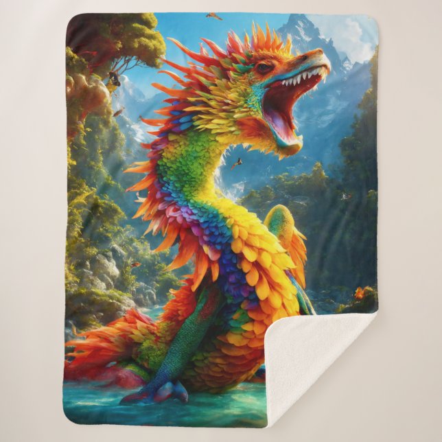 Colourful Artistic Dragon Sherpa Blanket (Front)