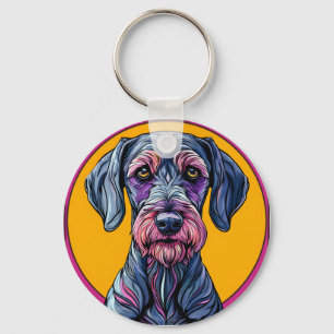 Colourful Artistic Illustration of a Dog Against V Key Ring