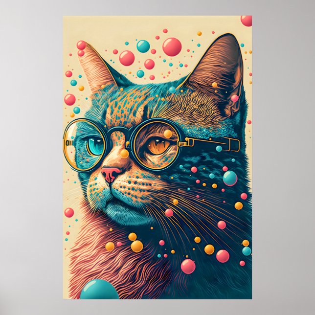 Colourful Artistic Kitty Cat Illustration Poster (Front)