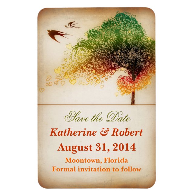 colourful artistic love tree save the date magnet (Vertical)